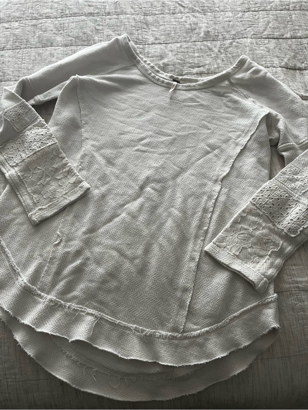 Free People Cream Long-Sleeve Top with Lace Sleeve Panels